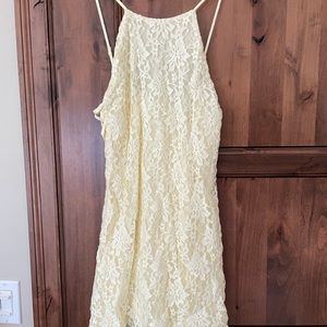 Light yellow high neck lace dress